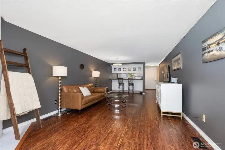 Open-concept living and dining spaces create a comfortable flow throughout the home.