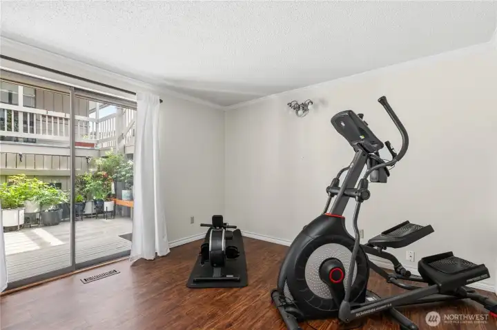 Flexible second bedroom can easily serve as a guest room, home office, hobby room, or fitness space.