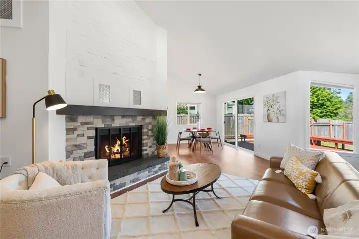 Cozy up next to the wood burning fireplace. Cozy up next to the wood burning fireplace.