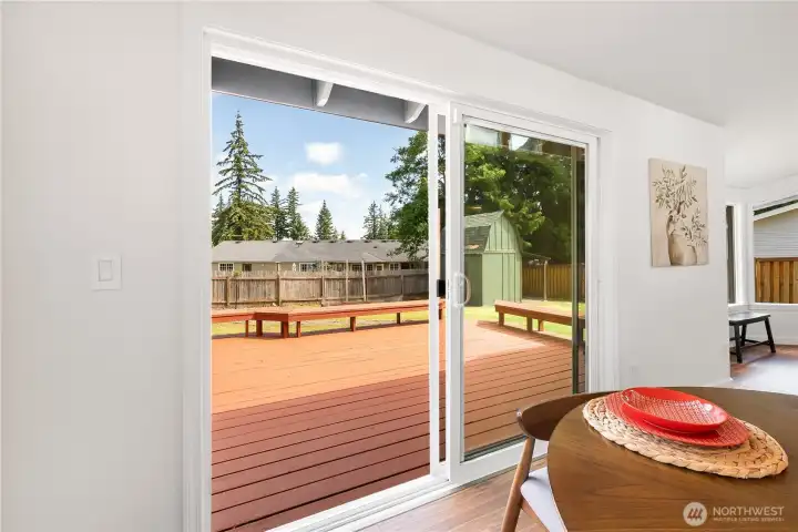 Step out of the dining area onto your refreshed deck. Step out of the dining area onto your refreshed deck.