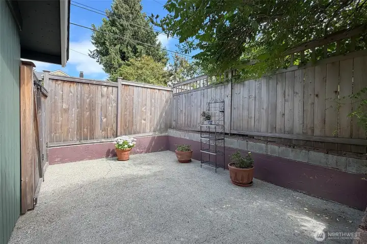 Secret patio area in back garden.