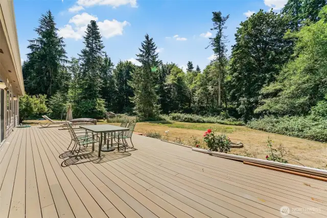 16.6x55 Timber Teck deck, hot tub and backyard with fire pit.