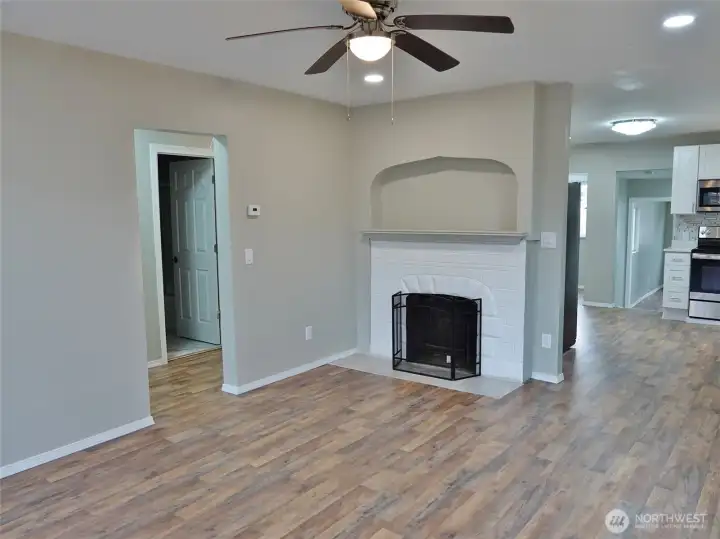 Living Room.  Hallway leads to 2 bedrooms and the Bathroom.
