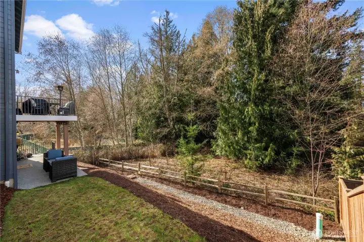 Backyard that opens to a natural greenbelt setting.