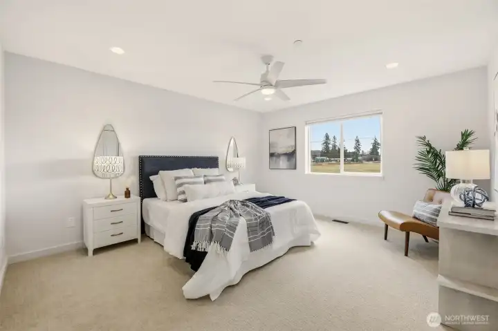 Welcome to the Owners Suite. So much space, views across the fields to the mountains, all new recessed lighting, new carpet, millwork, doors... everything!