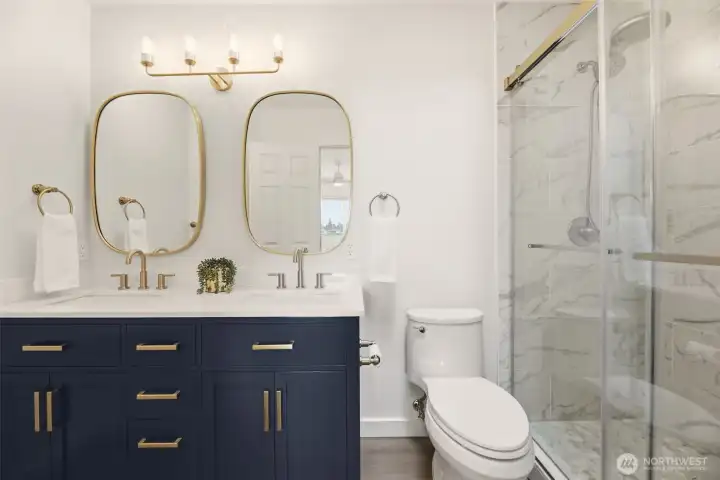 All new bath... everything. Dual vanity, quartz top, full custom tile shower, flooring, quality fixtures and more.