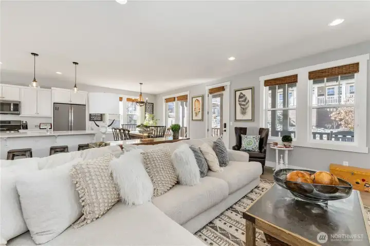 Living room looking towards the kitchen and dining room.