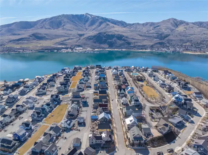 Aerial view looking south towards Lake Chelan and the Butte.