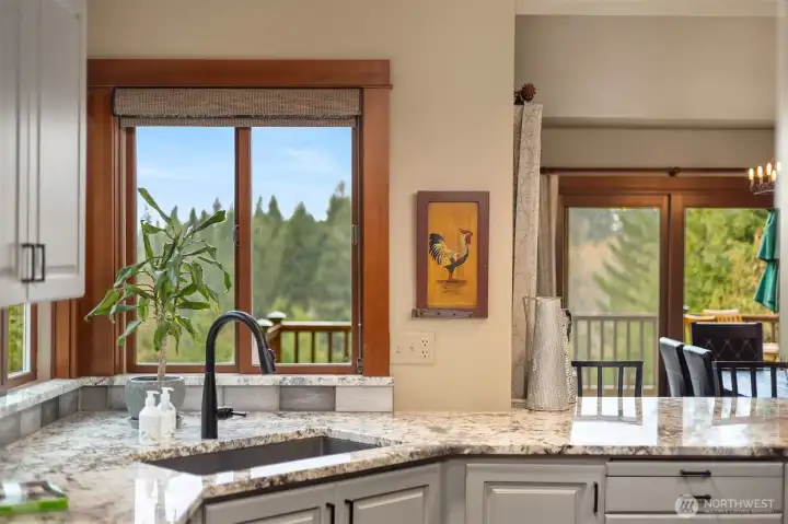 Enjoy views from the kitchen and kitchen sink.