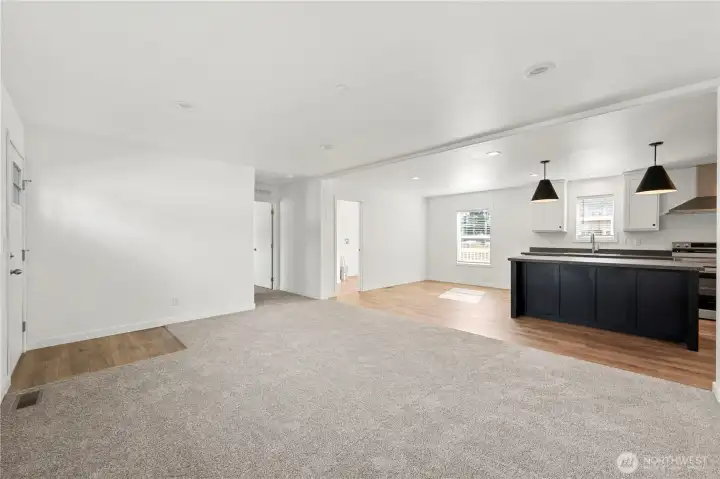 This home offers space separation. The primary bedroom w/private bath is to the left and the other two bedrooms and full bath is to the right
