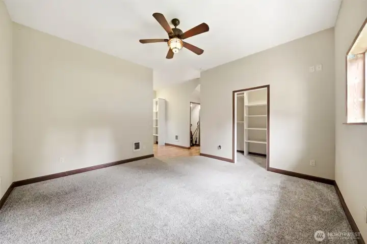 Detached ADU bedroom space with closet.