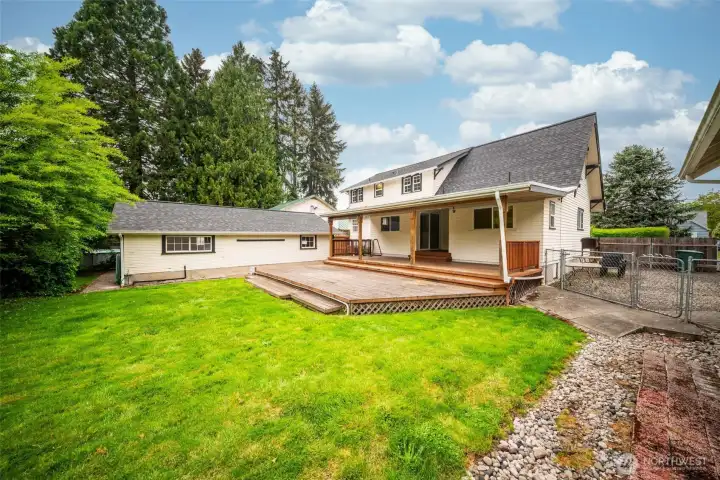 Large deck and detached garage.