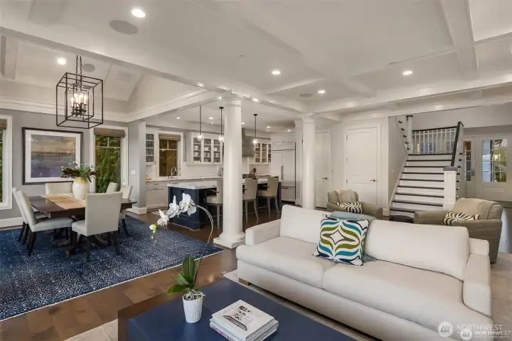 The great room is full of beautiful custom details and is the heart of this wonderful waterfront home. The great room is full of beautiful custom details and is the heart of this wonderful waterfront home.