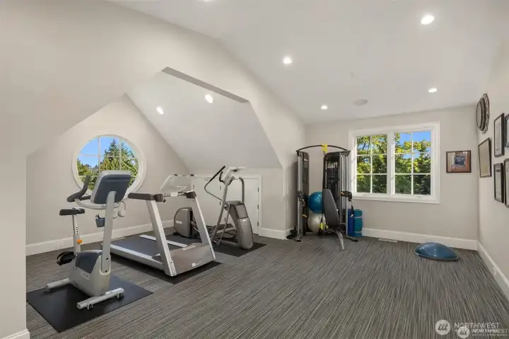 A home gym and spa bath complete the additional home amenities. A home gym and spa bath complete the additional home amenities.