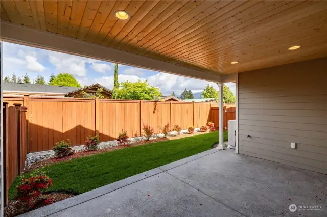There is a large covered patio with natural gas piping.