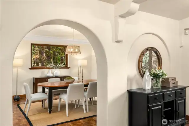 You are in the front hall looking to the right is the dining room...