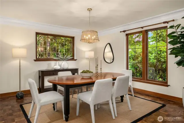 In the dining room.  Notice the lovely art deco window over the console.