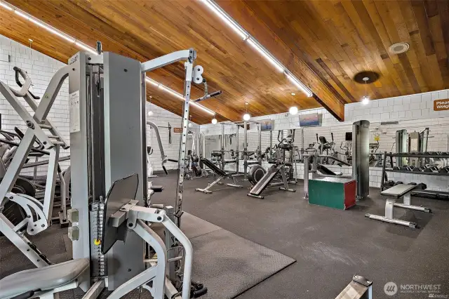 Gym, male and female dressing rooms/showers, and sauna on-site
