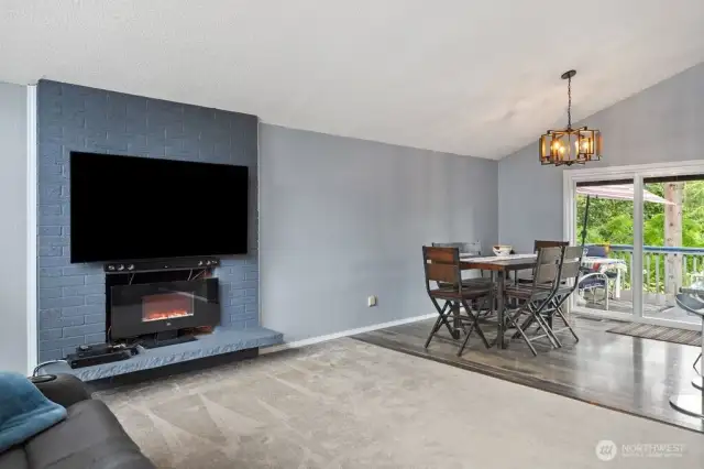 Dining room and living room provide easy entertaining for guests & holidays .