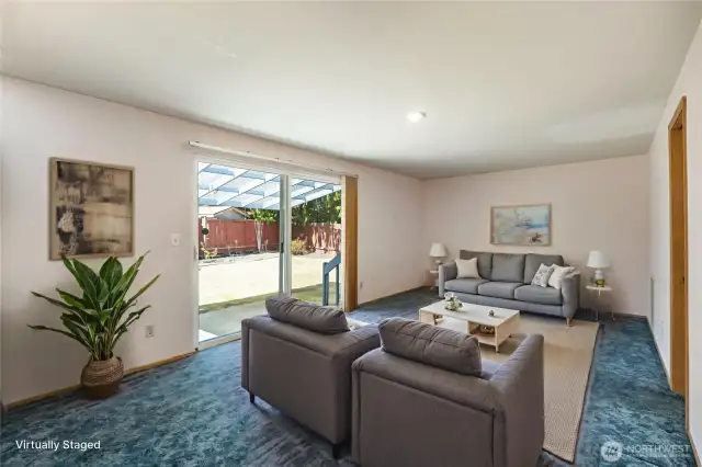 Family Room w/Slider to Patio Virtually Staged