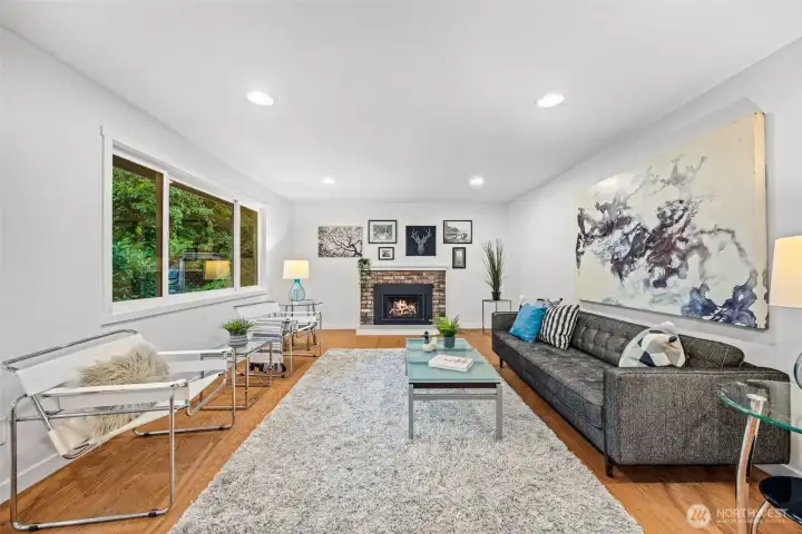 Spacious and quiet, it provides an easy eating area, comfortable lounging space, plus it's next to the laundry/garage access as well as the outside!