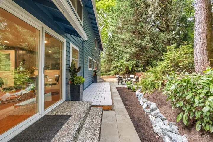 Just outside from the family room and kitchen, this patio / deck combo is stylish, makes great sense, and offers grilling convenience with gas plumbing for the bbq!