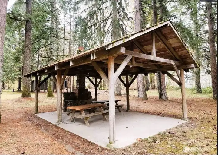 Picnic area by park and community beach access.