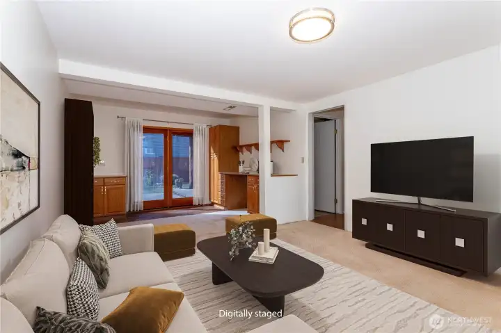 Virtually staged lower level family room