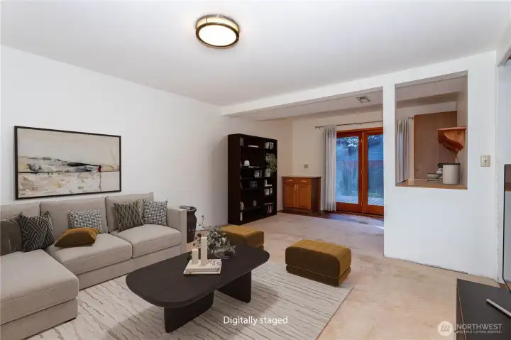 Virtually staged Lower level family room, offers great opportunities.