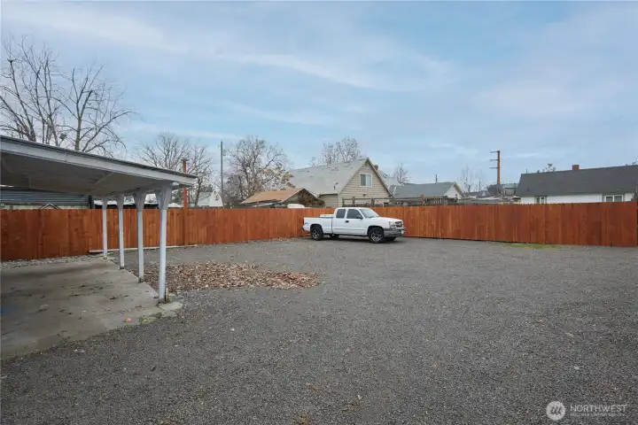 Covered Carport/Patio looking West.