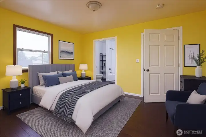 Upper Unit bedroom. Virtually Staged.