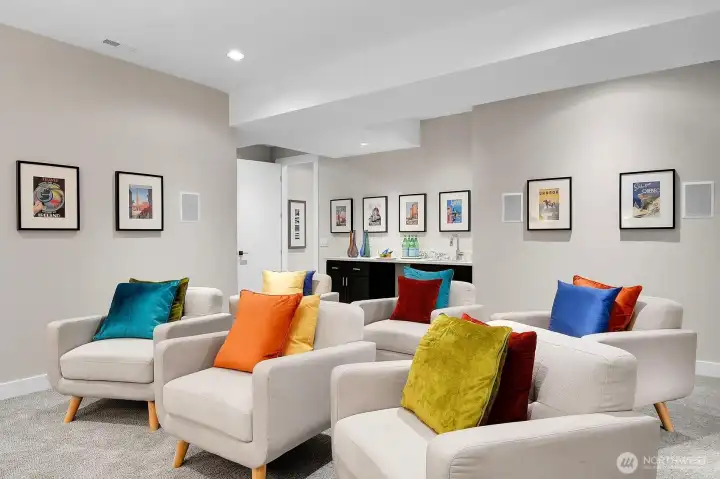 Spacious and perfect for movie night, wet bar included!