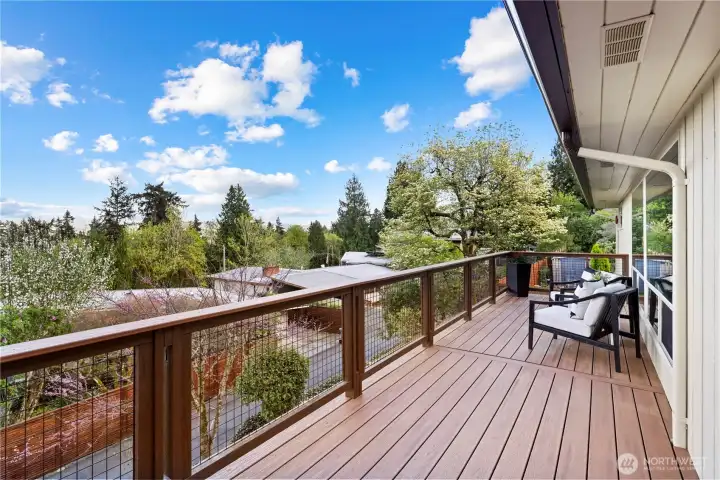 View looking southeast. Seasonally, you can see Mt. Rainier peeking it's head up between the tree branches.