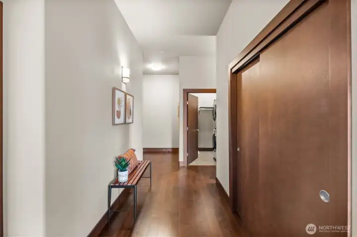 Large entry and hall closet. This unit also features a laundry room and separate linen closet. Large entry and hall closet. This unit also features a laundry room and separate linen closet.