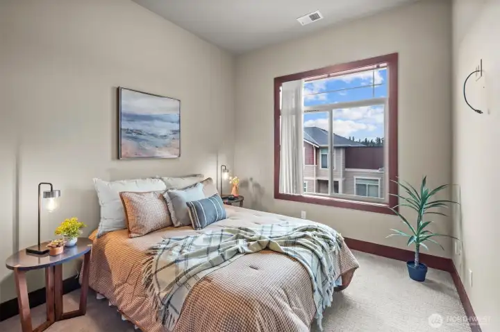Second bedroom with hall bath. Notice the wood wrapped windows throughout. And it's TV ready. Second bedroom with hall bath. Notice the wood wrapped windows throughout. And it's TV ready.