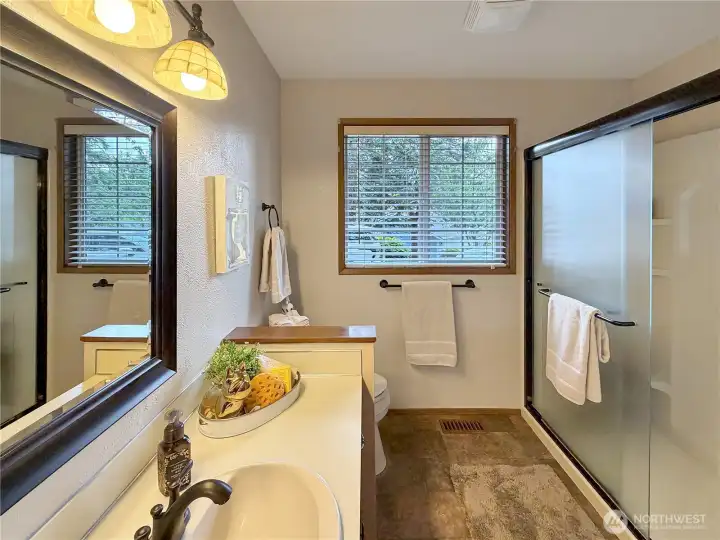 Newer walk-shower in hall bath.