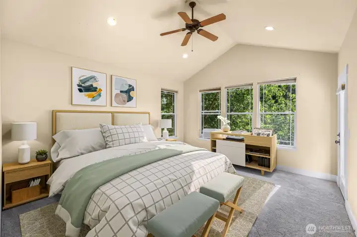 Virtually staged primary suite