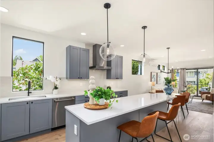 Spacious, open floor with gorgeous chef's kitchen and large island that can easily seat 4, that opens to the dining and living rooms Spacious, open floor with gorgeous chef's kitchen and large island that can easily seat 4, that opens to the dining and living rooms