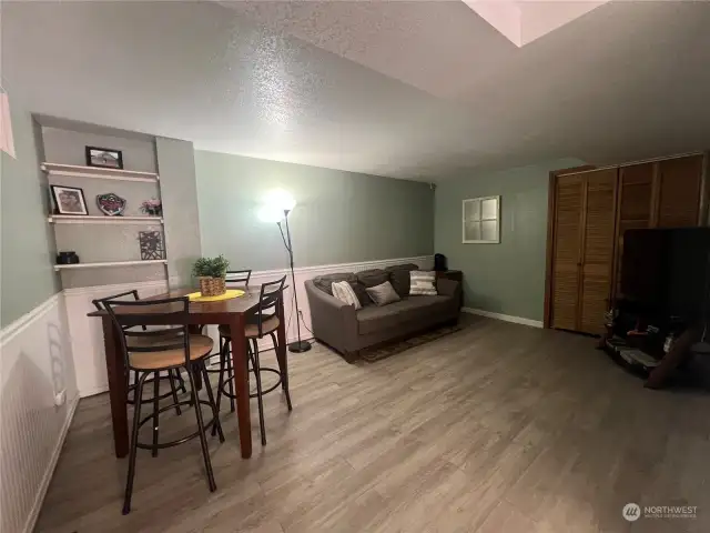 family room in the basement