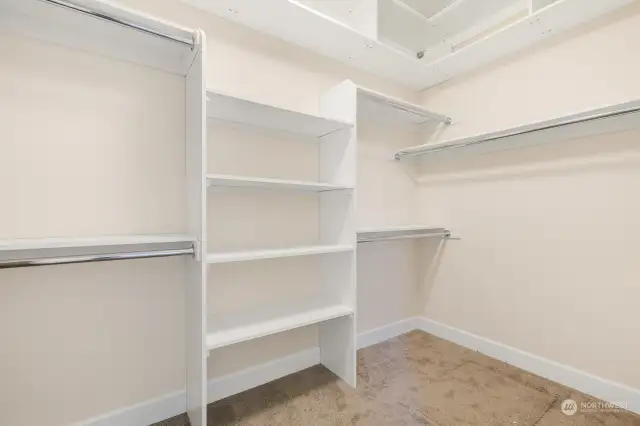 Extra built in storage in the primary walk in closet.