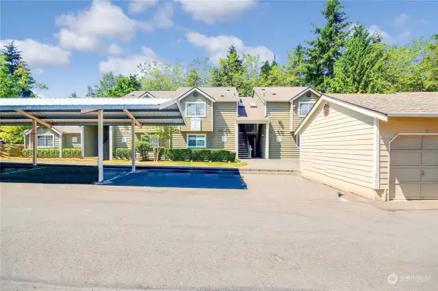 2 reserved parking spots, 1 car garage & 1 carport.