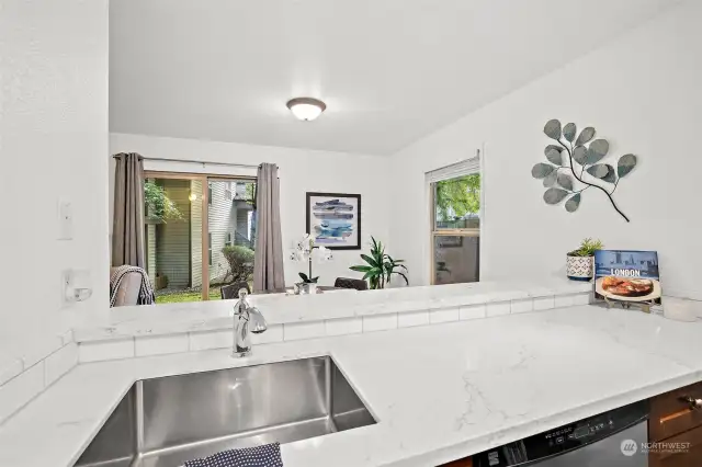 Oversized stainless sink is a bonus!