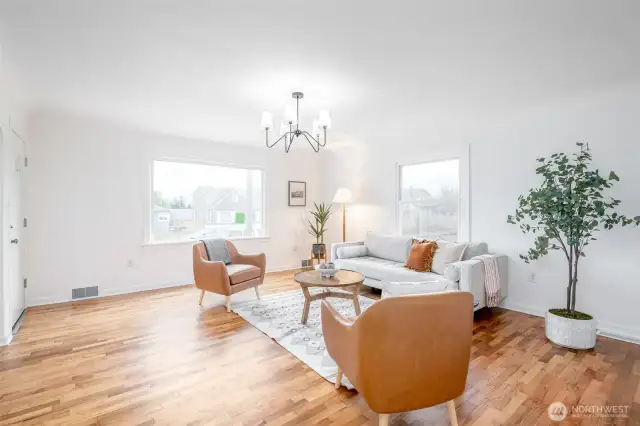 This spacious living room is perfect for enjoying your morning coffee and for entertaining friends.