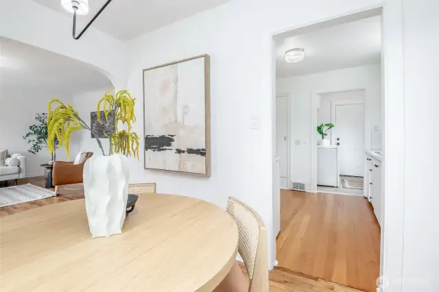The circular floor plan add ease to the flow of this home.