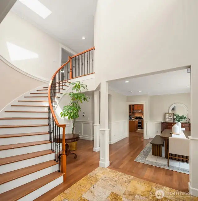 Entry looking towards the dining room, kitchen, and family room