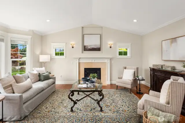 Formal living room with a gas fireplace
