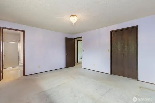 Primary bedroom with attached 3/4 bath.