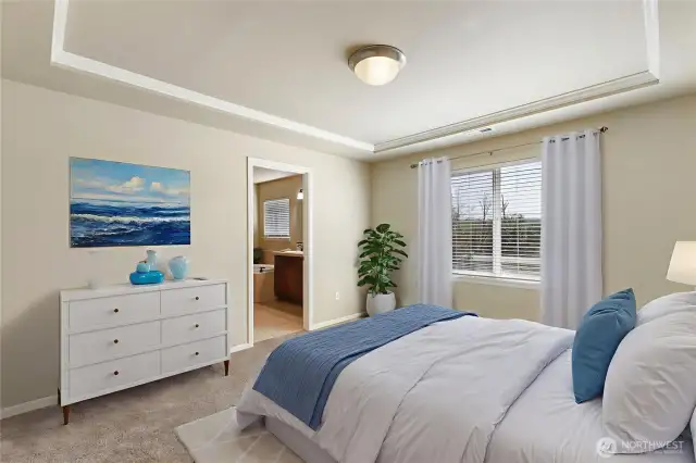 Primary on the second floor, with bath and walk in closet just beyond. A sanctuary! Virtually staged.