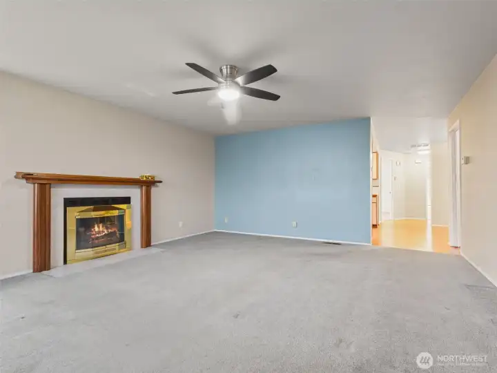 large living room with gas fierplace