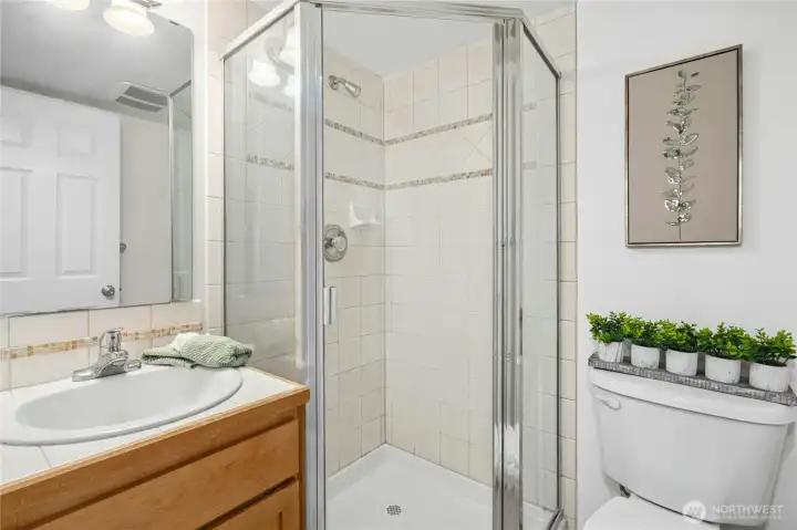 Attached bathroom on lower level